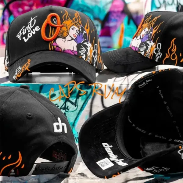 Design Candy Hats First Love Flame Embroidered Baseball Cap Black Baseball Cap - 1