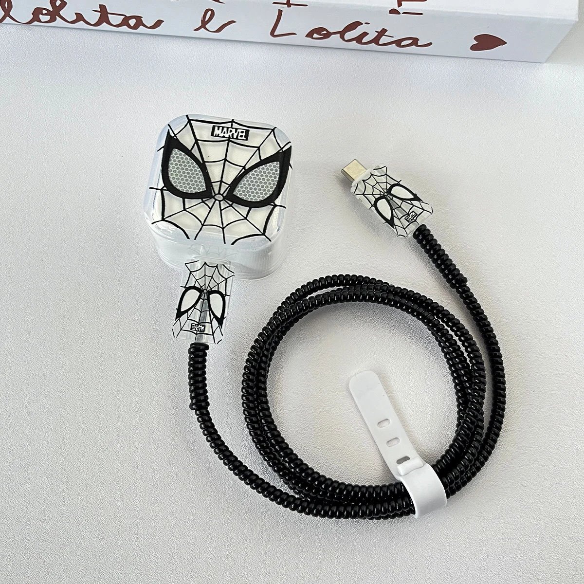 Design Bear Coiled Cable with Cartoon Character Case Black / White Phone Accessory - 4