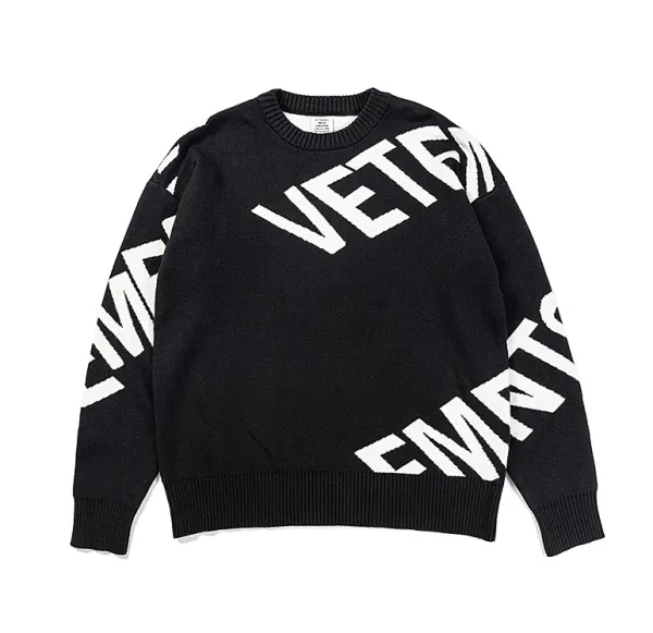 Vetements Oversized Logo Knit Sweater Black - 1