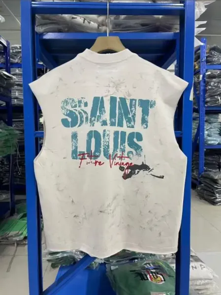 Design Saint Louis 'Take Me I'm Yours' Distressed Sleeveless Tee Beige Vest Top - 18