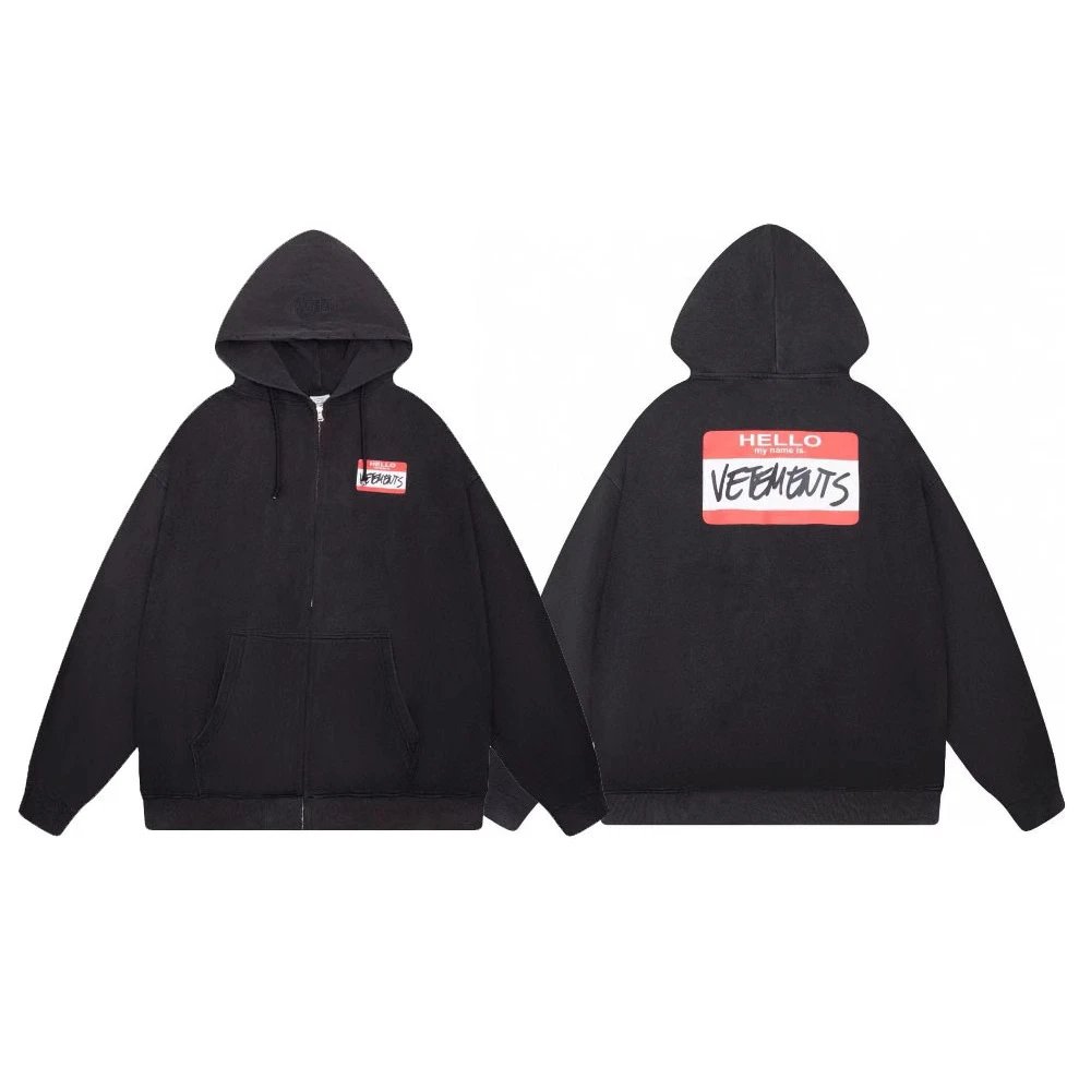 Black Vetements Zip-Up Hoodie