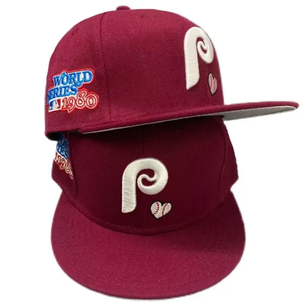 MLB Philadelphia Phillies 1980 World Series Snapback Cap Burgundy Hats - 1