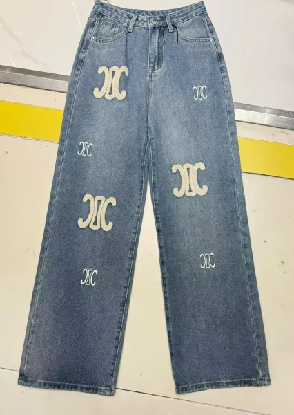 Design Embroidered Logo Wide-Leg Jeans Blue - 10