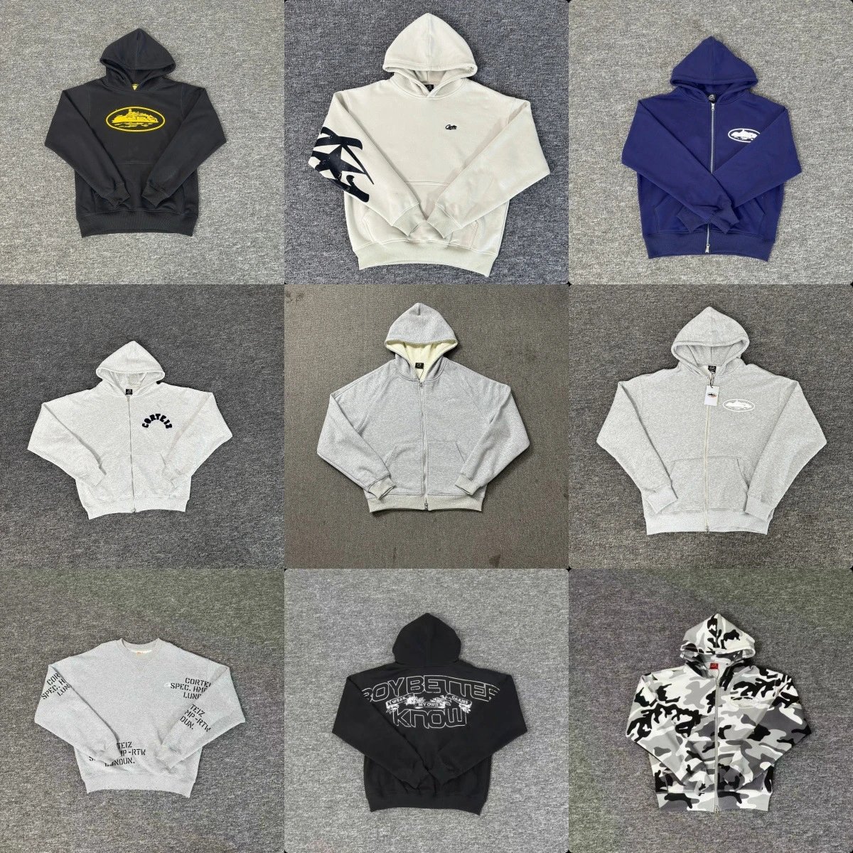 Nine Hoodies in Various Styles