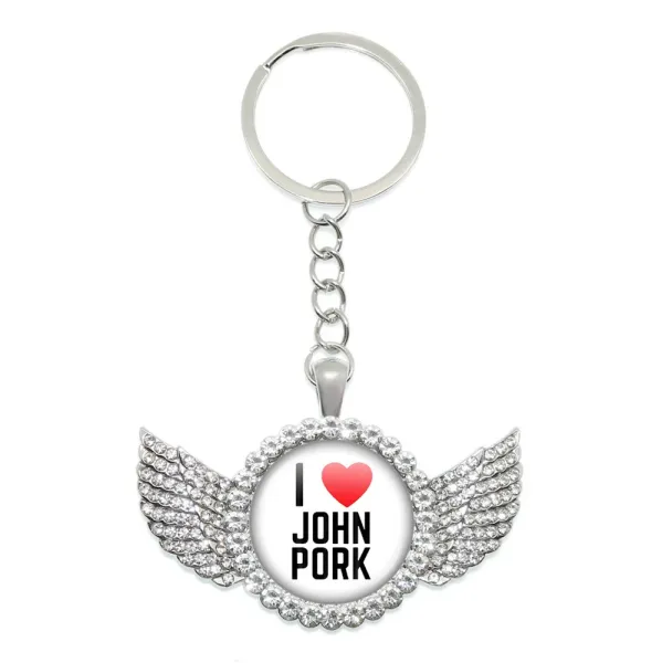 Design I Love John Pork Winged Keychain Silver Jewelry - 1