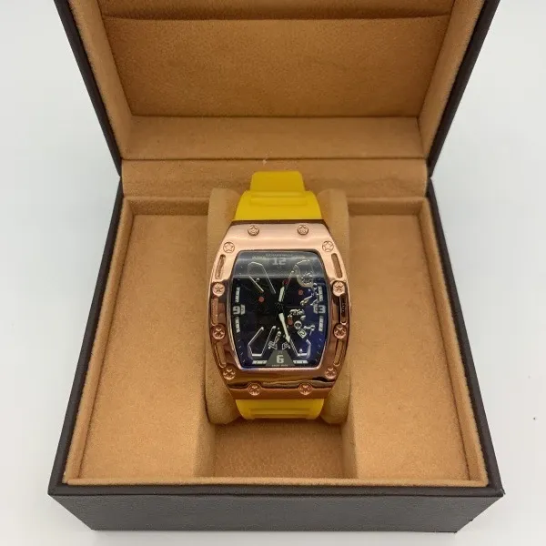 Design Chrono Square Yellow Rubber Strap Watch Watches - 1