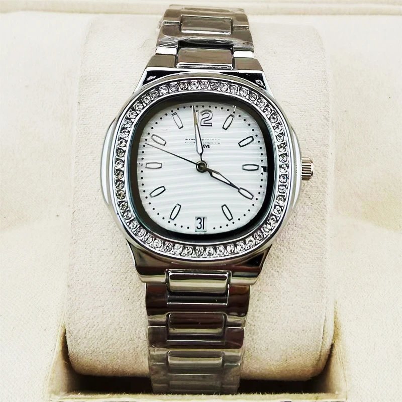 Design Octagonal Blue Dial Crystal-Bezel Stainless Steel Watch Watches - 4