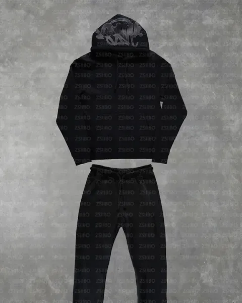Design Graphic Hoodie and Sweatpants Set Black - 1