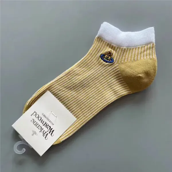 Vivienne Westwood Orb Logo Ribbed Ankle Socks Gold - 1