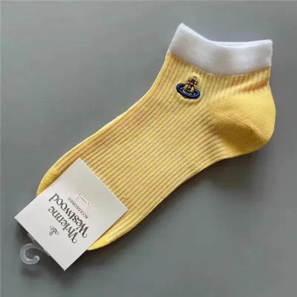 Vivienne Westwood Orb Logo Ribbed Ankle Socks Yellow - 1