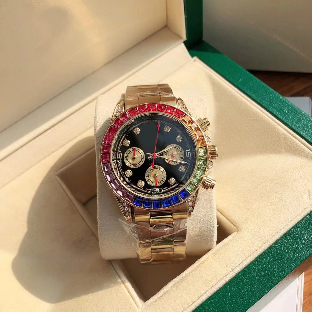 Gold-Tone Rainbow Diamond Watch