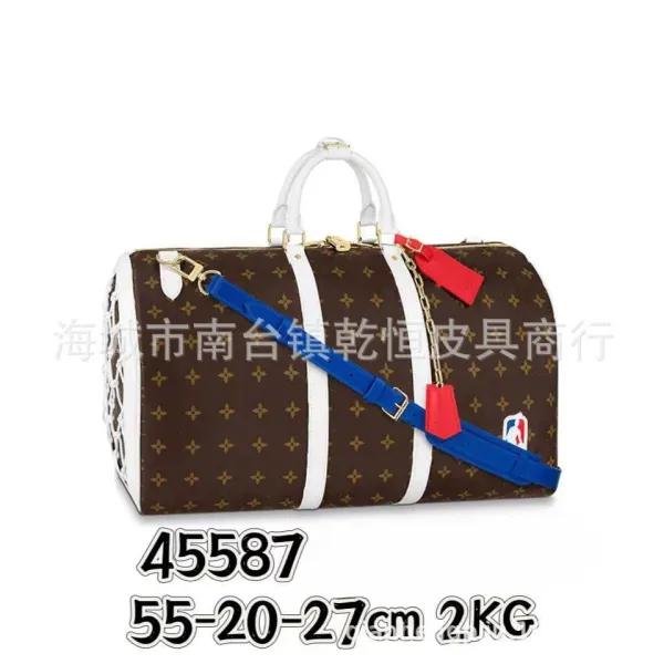 Louis Vuitton x NBA Keepall Bandoulière 55 Monogram Brown with Blue Strap and Red Tags Duffle Bag Travel Bags - 1
