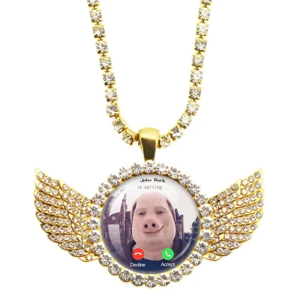 Design Custom Winged Pendant Necklace with Crystal-Encrusted Gold Chain Jewelry - 1