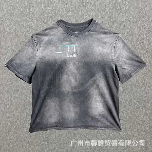 Design Distressed Galaxy Print T-Shirt Black Blue - 23