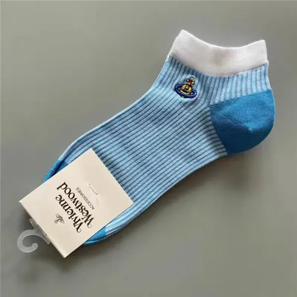 Vivienne Westwood Orb Logo Ribbed Ankle Socks Blue - 1