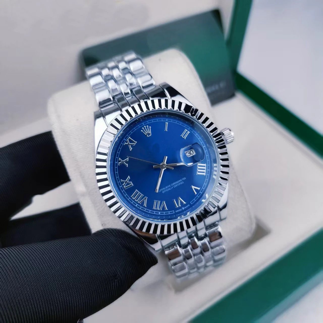 Rolex Datejust Black Dial Diamond Hour Markers Stainless Steel Watch Watches - 12