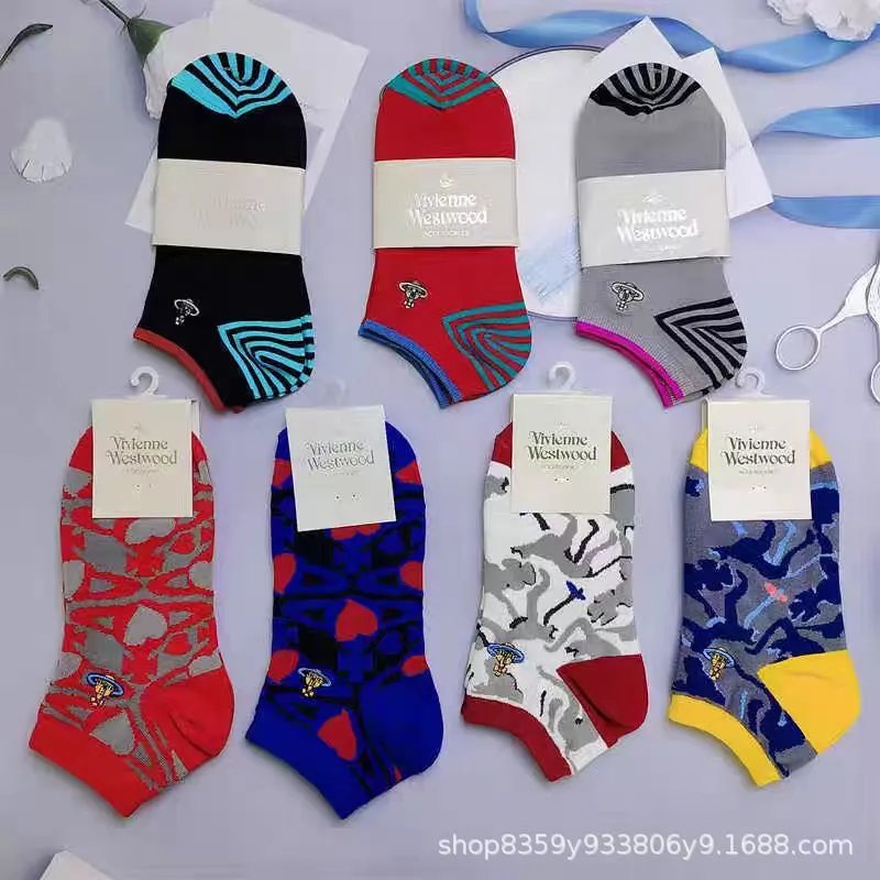 Vivienne Westwood Orb Print Socks Navy Yellow Gray - 3