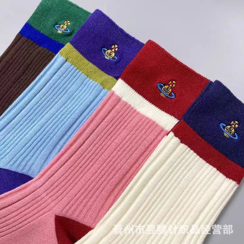 Vivienne Westwood Orb Logo Striped Socks Purple Light Blue Green - 3