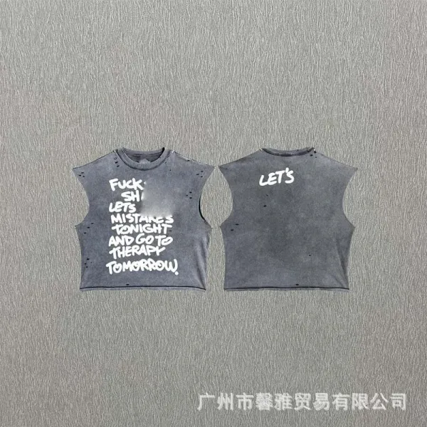 Design Crop Sleeveless Graphic Tee White Vest Top - 19