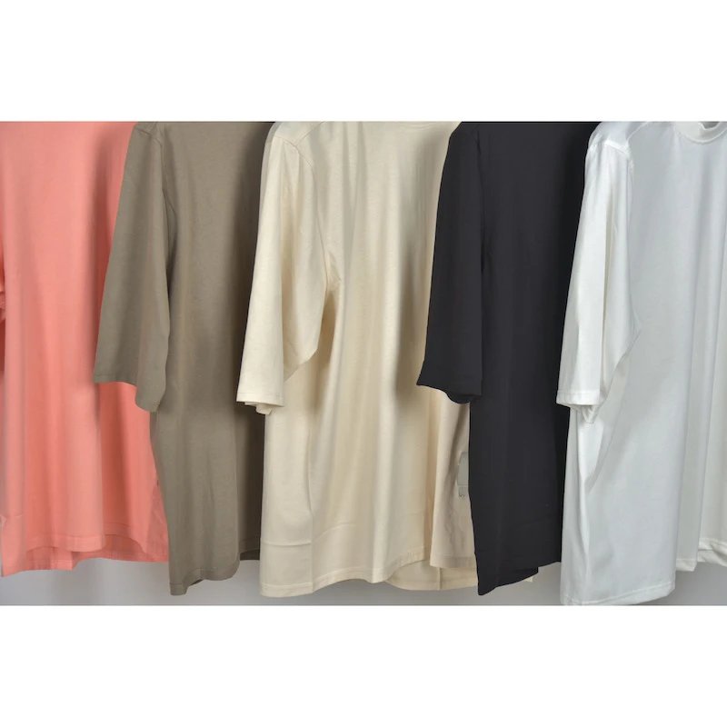 Design Mock Neck T-Shirt Beige - 12