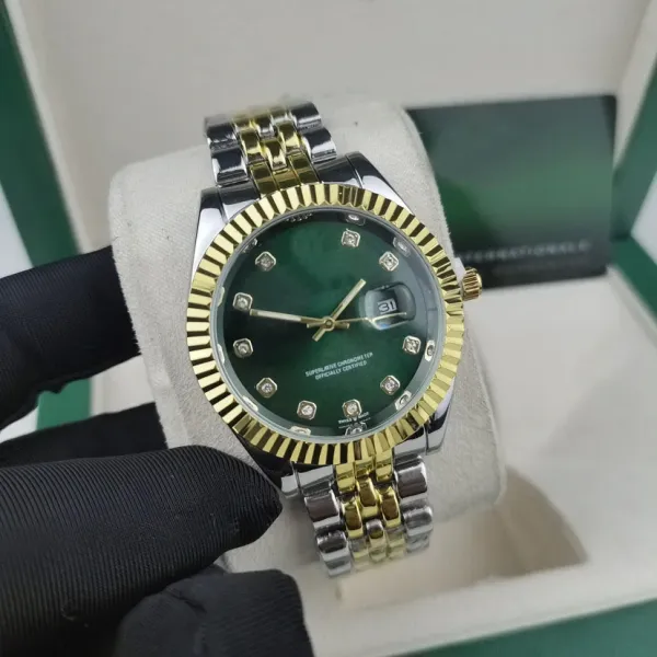 Design Green Malachite Dial Two-Tone Diamond-Set Watch Watches - 1