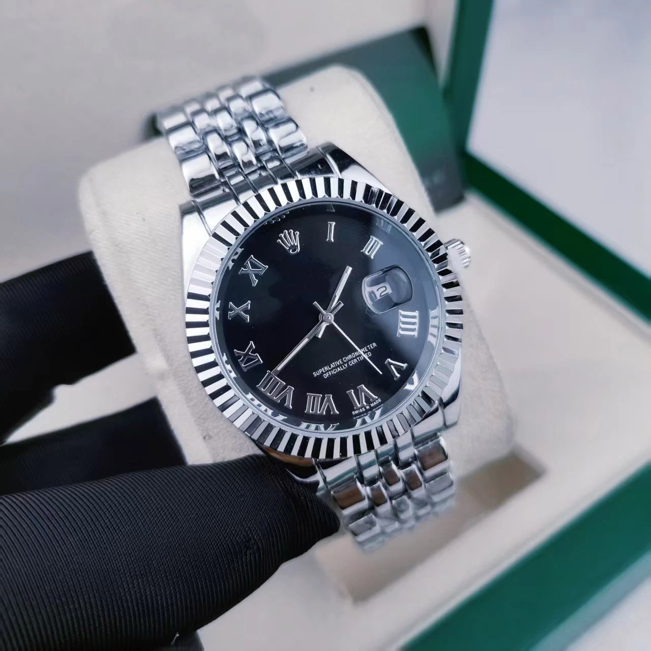 Rolex Datejust Black Dial Diamond Hour Markers Stainless Steel Watch Watches - 11