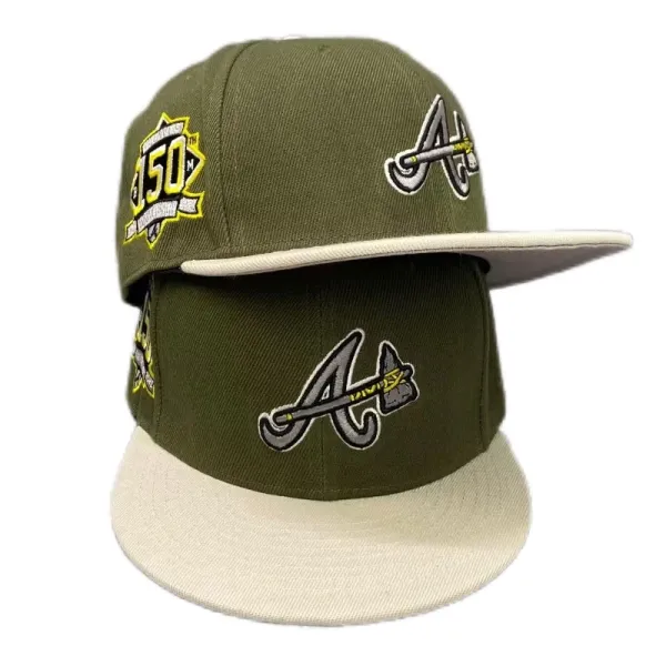 MLB Atlanta Braves 150th Anniversary Snapback Cap Olive Green Hats - 1