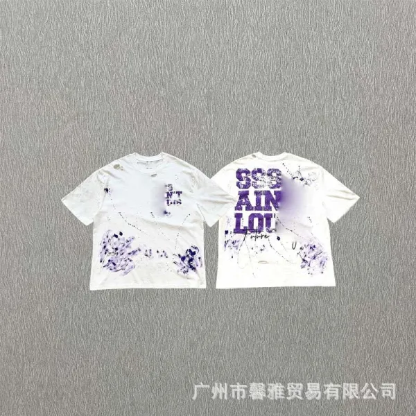 Design Distressed Graphic Print T-Shirt White Purple Tops.t Shirts - 1