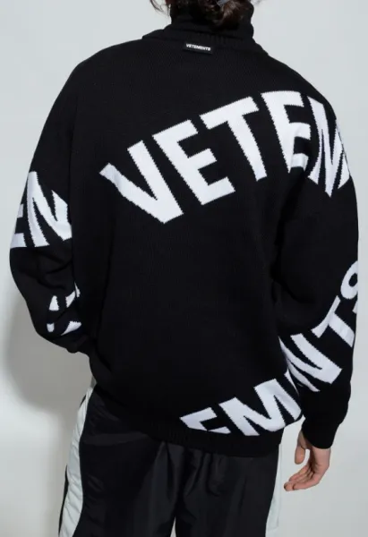 Vetements Oversized Logo Knit Sweater Black - 7