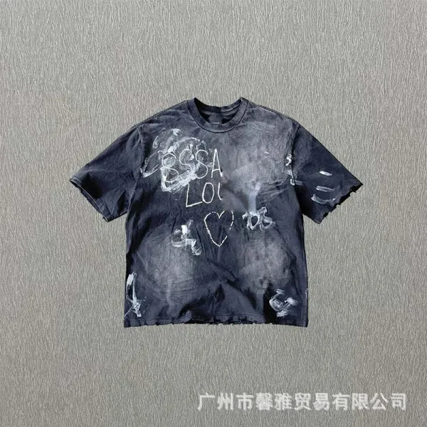 Design Distressed Galaxy Print T-Shirt Black Blue - 21
