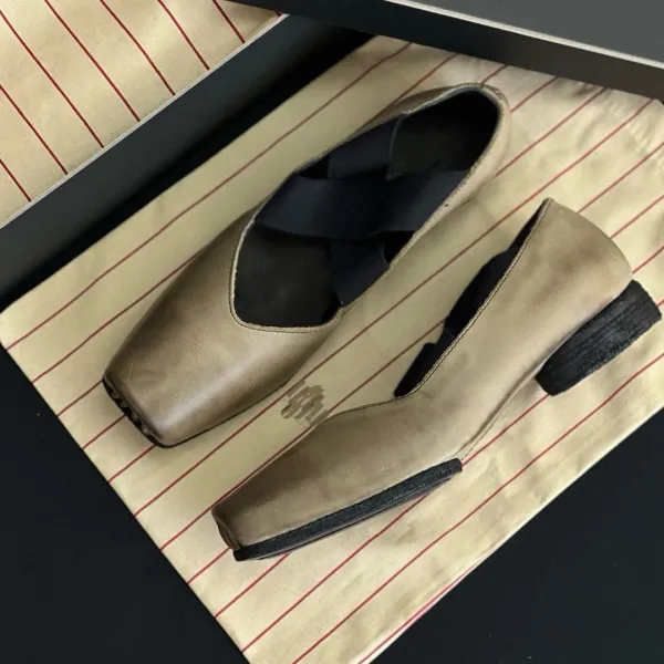 Design Square-Toe Ballet Flats Beige Suede Shoes Casual Shoes - 14