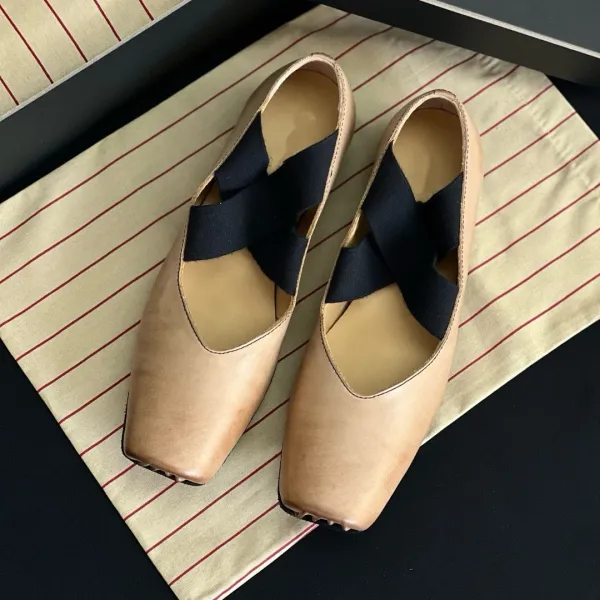 Design Square-Toe Ballet Flats Beige Suede Shoes Casual Shoes - 18