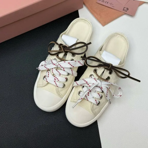Design Mule Sneaker Black White Red Rope Lace Canvas Shoes - 12