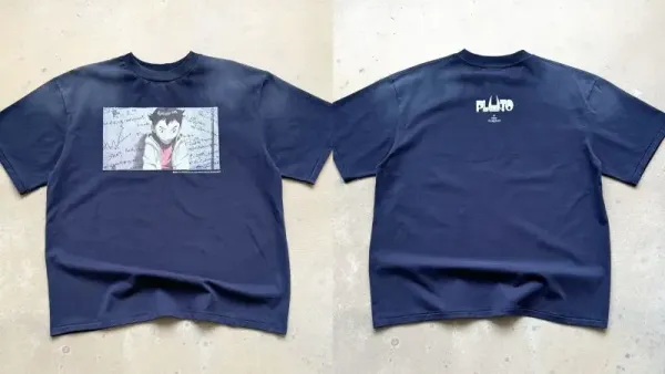 Design PLATO x Anime Collaboration Graphic T-Shirt Navy T-Shirts - 1
