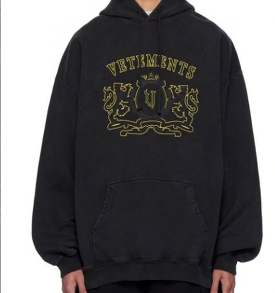 Vetements Hoodie Embroidered Logo Crest Black