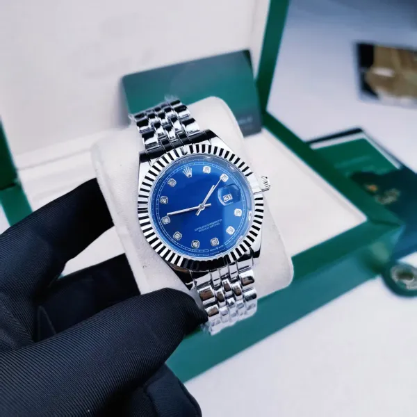 Rolex Datejust Blue Dial Diamond Hour Markers Steel Watch Watches - 1