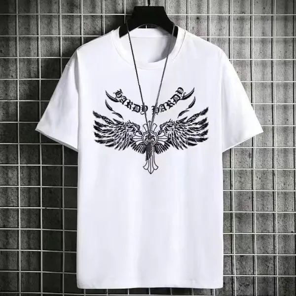 Design Winged Cross Graphic White T-Shirt - 1