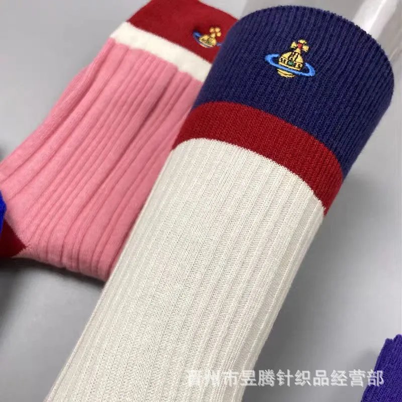Vivienne Westwood Orb Logo Striped Socks Purple Light Blue Green - 5