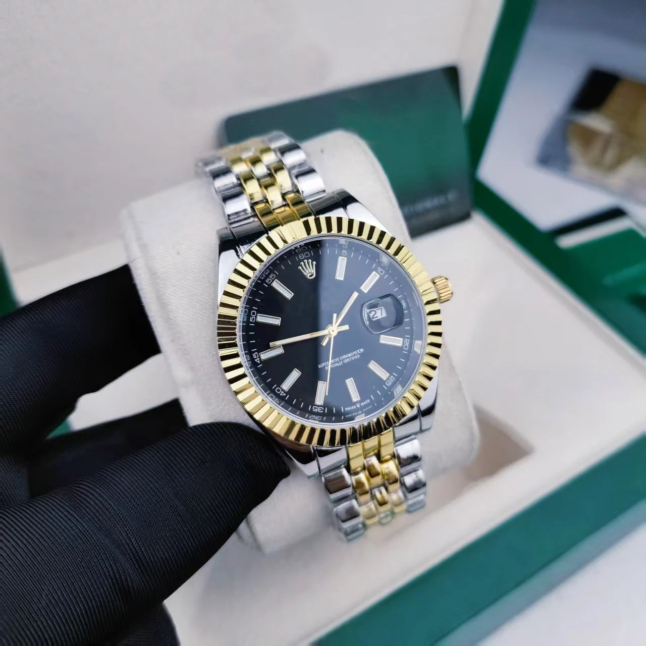 Rolex Datejust Black Dial Diamond Hour Markers Stainless Steel Watch Watches - 8