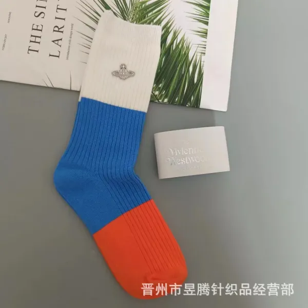 Vivienne Westwood Colorblock Ribbed Socks White Blue Orange - 1