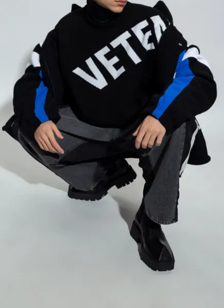 Vetements Oversized Logo Knit Sweater Black - 6