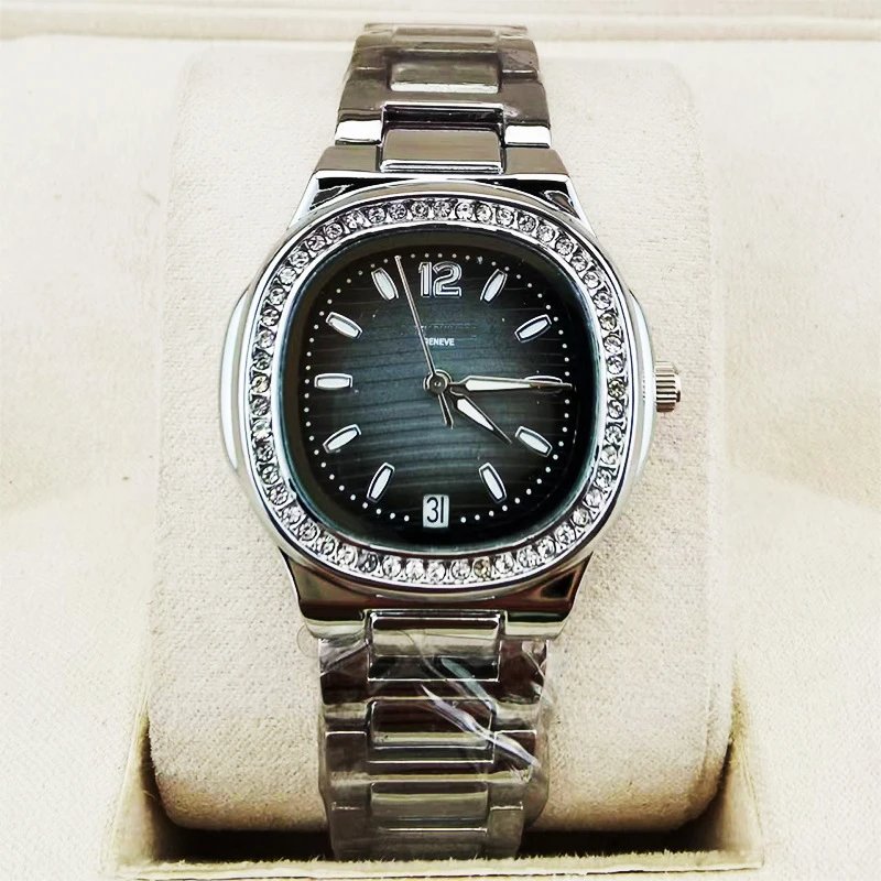 Design Octagonal Blue Dial Crystal-Bezel Stainless Steel Watch Watches - 3