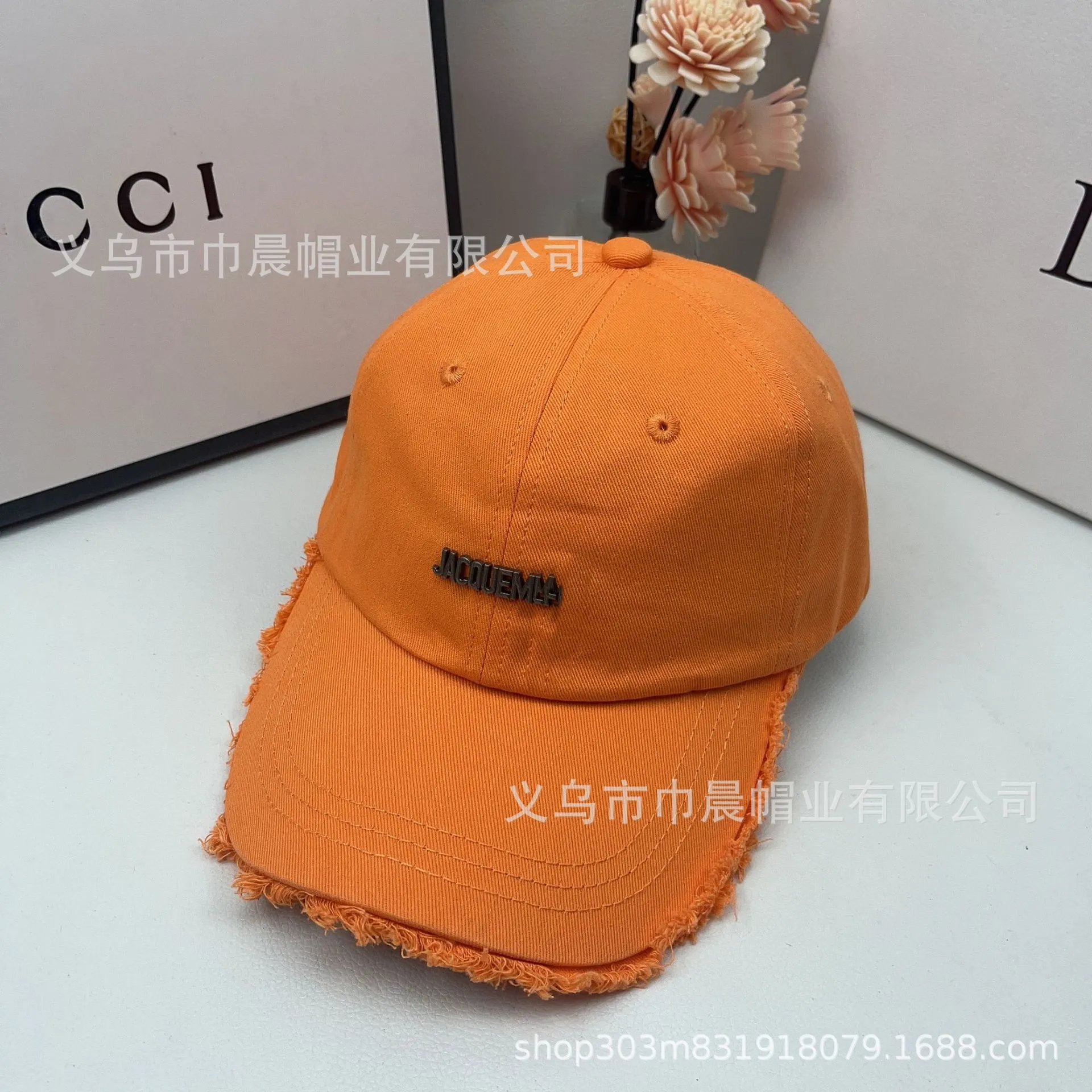 Jacquemus Baseball Cap Orange Distressed Brim
