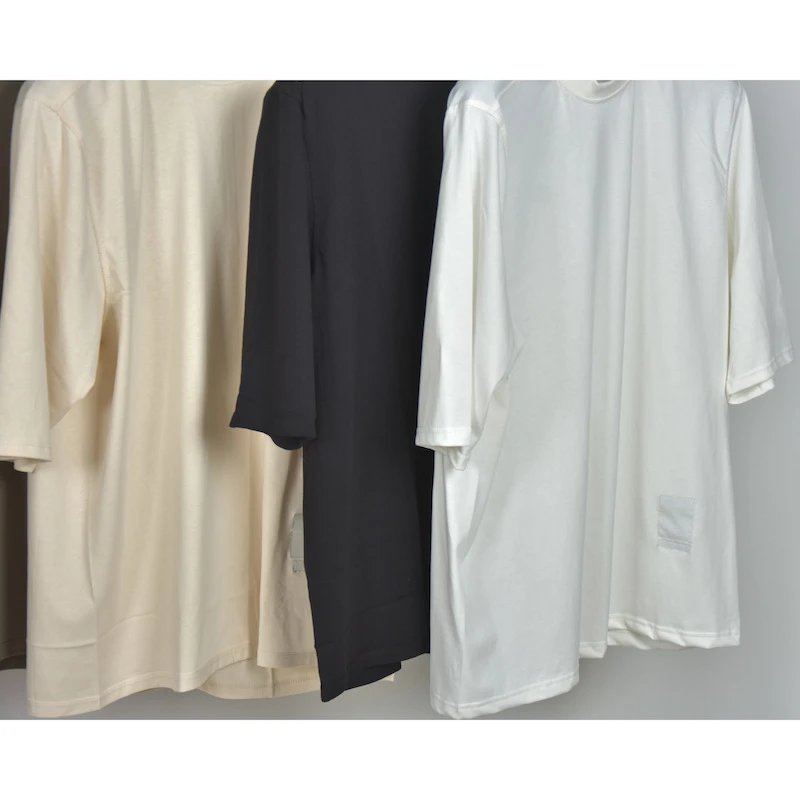 Design Mock Neck T-Shirt Beige - 11
