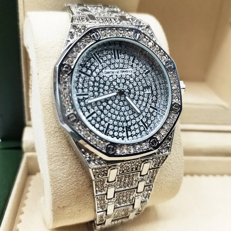 Audemars Piguet Royal Oak Extra-Thin Chronograph Pink Gold Diamond Paved Watch Watches - 4