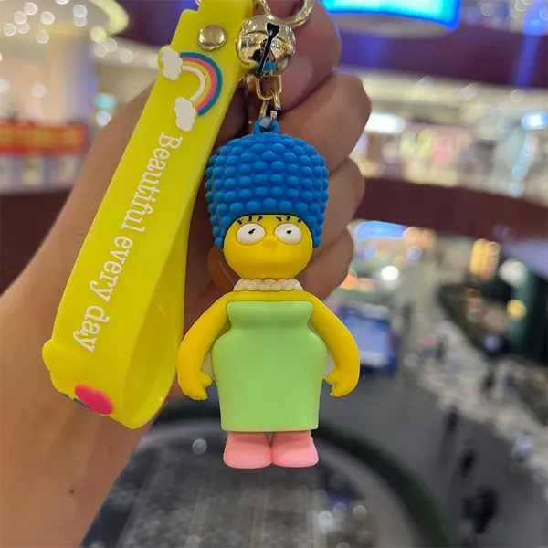 Design The Simpsons Marge Simpson Keychain with 'Beautiful Every Day' Strap Yellow Green Blue Accessories - 1
