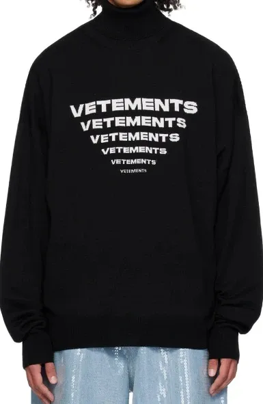 Vetements Repeat Logo Turtleneck Sweater Black - 1