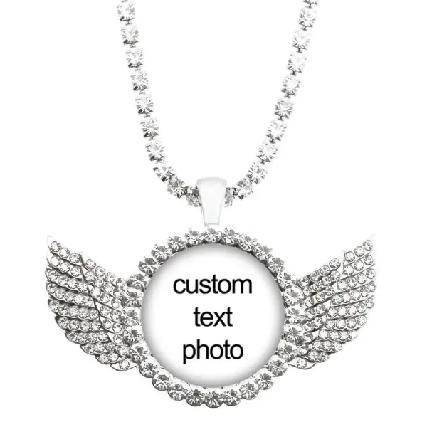 Design Custom Angel Wing Rhinestone Pendant Necklace Silver Jewelry - 1
