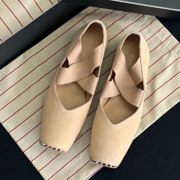 Design Square-Toe Ballet Flats Beige Suede Shoes Casual Shoes - 9