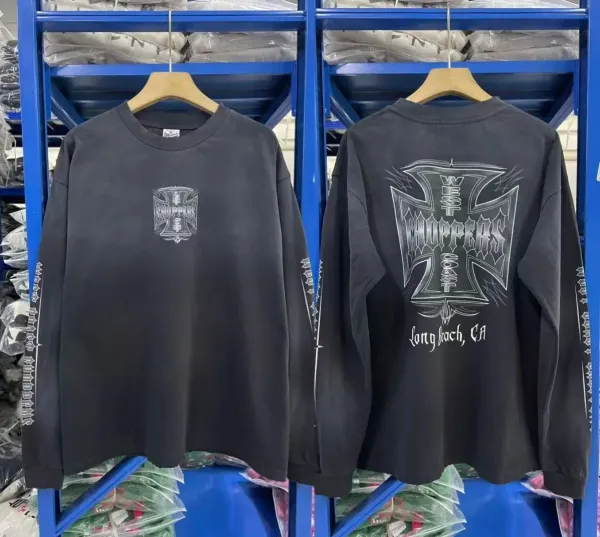 Design West Coast Choppers Long Beach CA Long Sleeve T-Shirt Black T-Shirts - 1